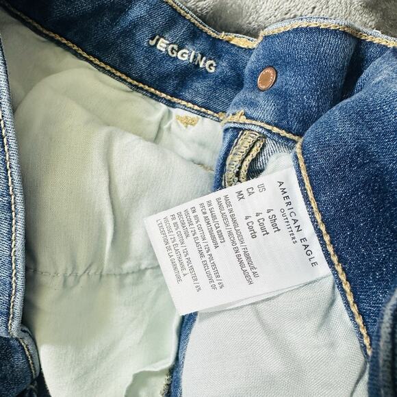 American Eagle Jegging Jeans Womens Sz.4 Short Blue Stretch‎ Mid-Rise Raw Hem - Picture 5 of 13